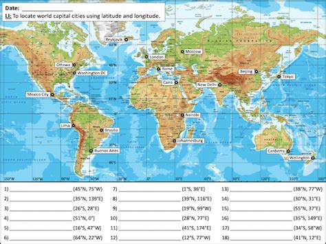 identify the city with each pair of coordinates 0 78 w|Cities Around the World by Latitude and Longitude .